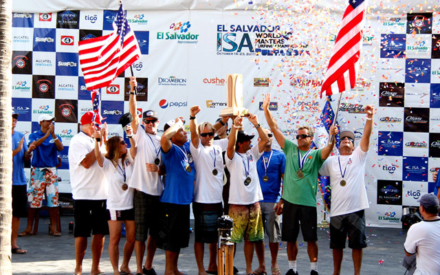 It was first-ever victory for Team USA in its first-ever ISA World Masters Surfing Championship. Photo: ISA/Watts It was first-ever victory for Team USA in its first-ever ISA World Masters Surfing Championship. Photo: ISA/Watts